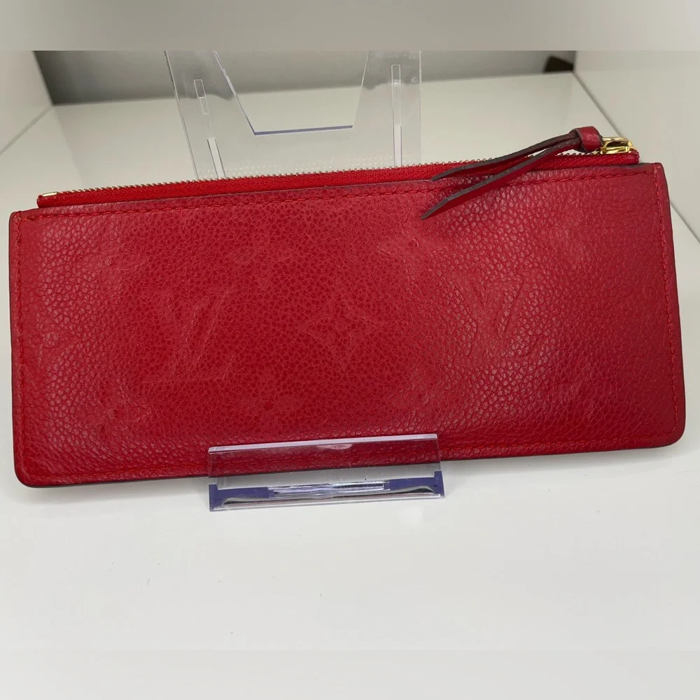 Louis Vuitton Monogram Pochette Empreinte Felicie Zip Insert Wallet Red Pink